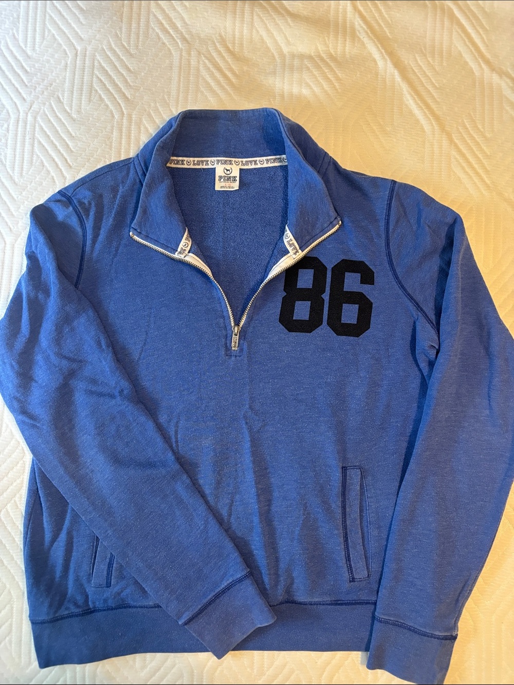 Victoria's Secret Royal Blue Half-Zip Sweater with 86 Graphic